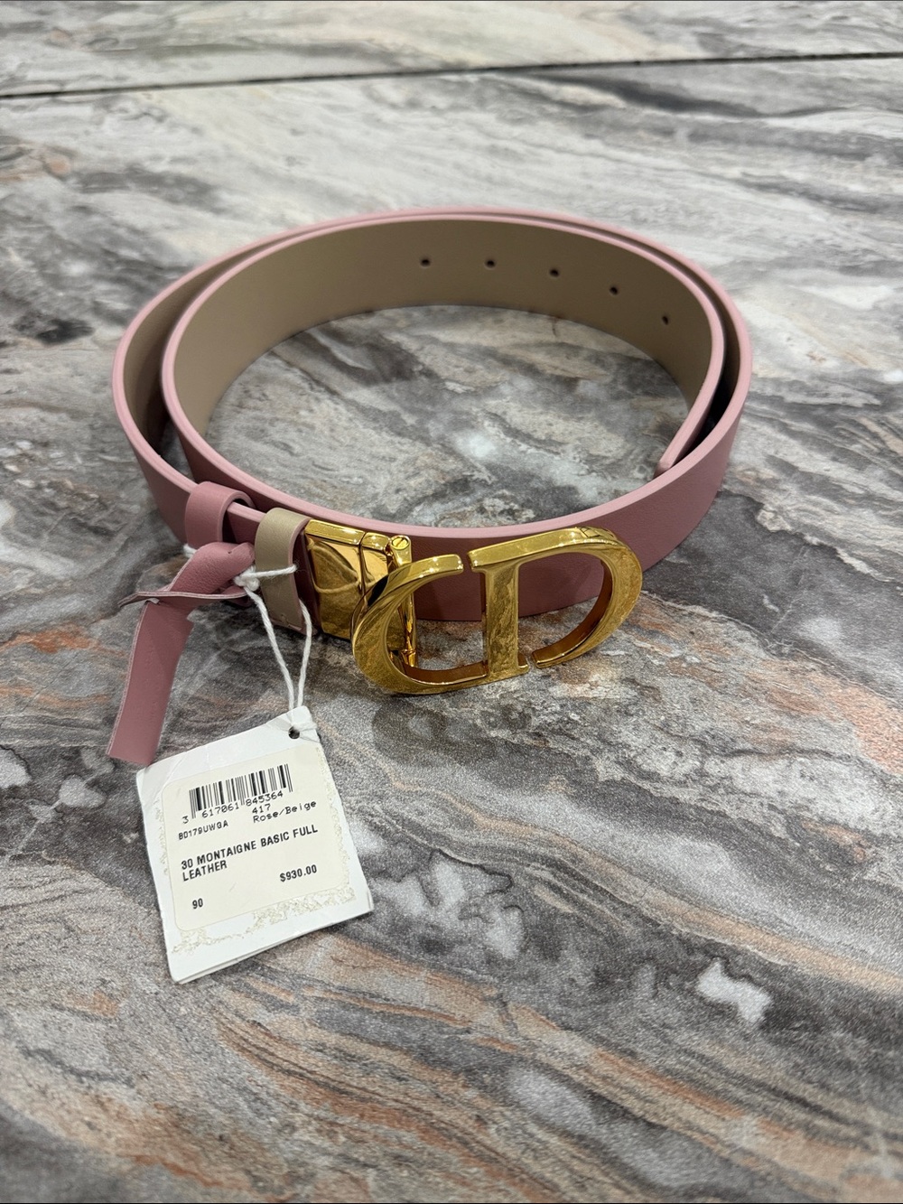 AUTHENTIC DIOR CD Style Pink Leather Belt with Gold Buckle UNWORN